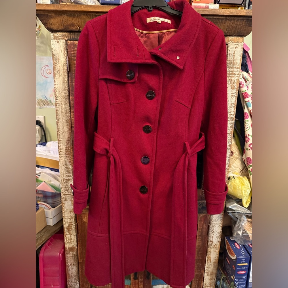 Kenneth Cole New York Red Trench Coat Tailored Wool-Blend